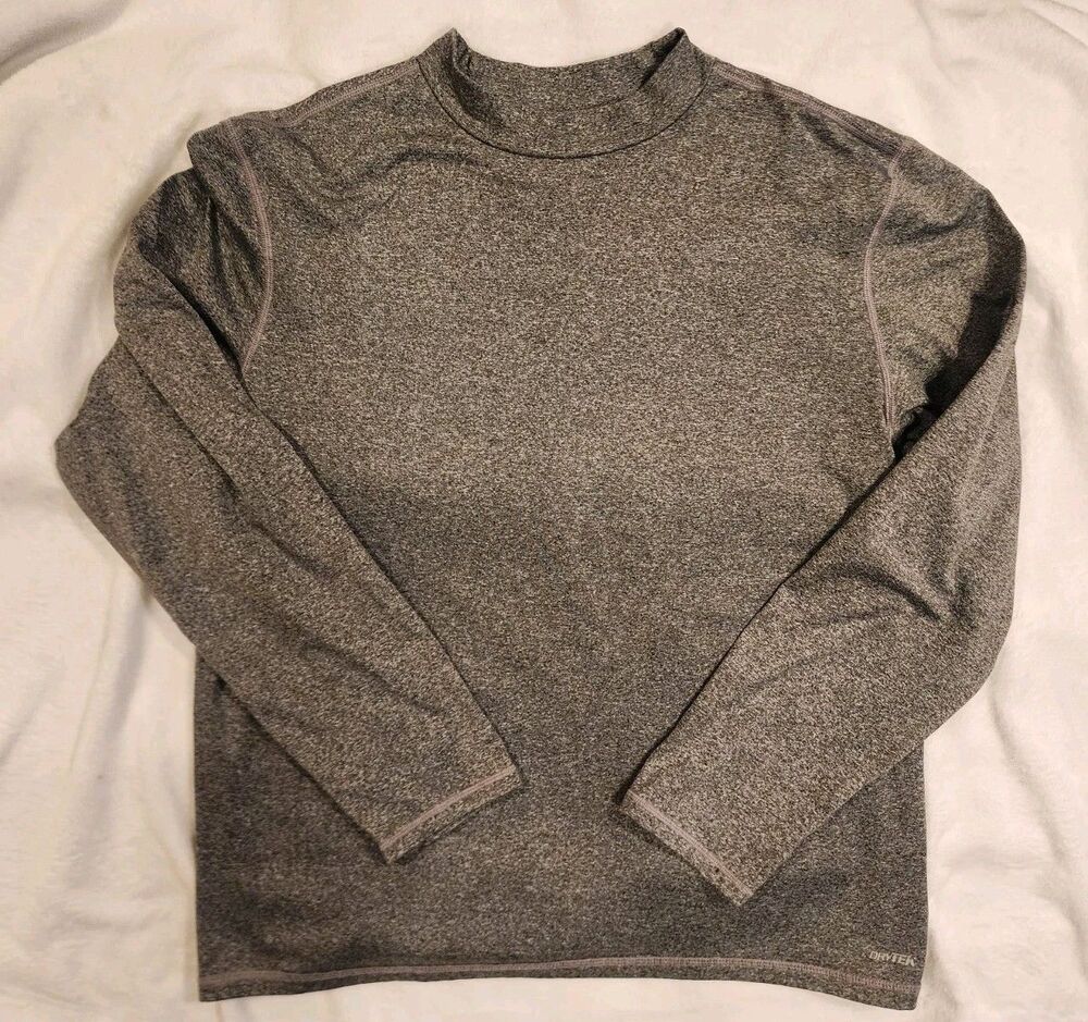 Tek Gear Shirt Grey Men's Athletic Golf Mock Long Sleeve Activewear  L